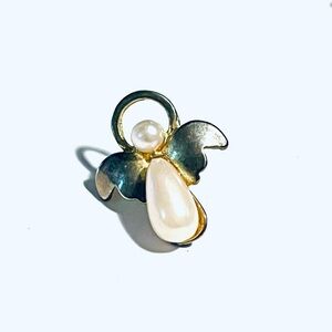 Gold-tone and Faux Pearl Angel Pin